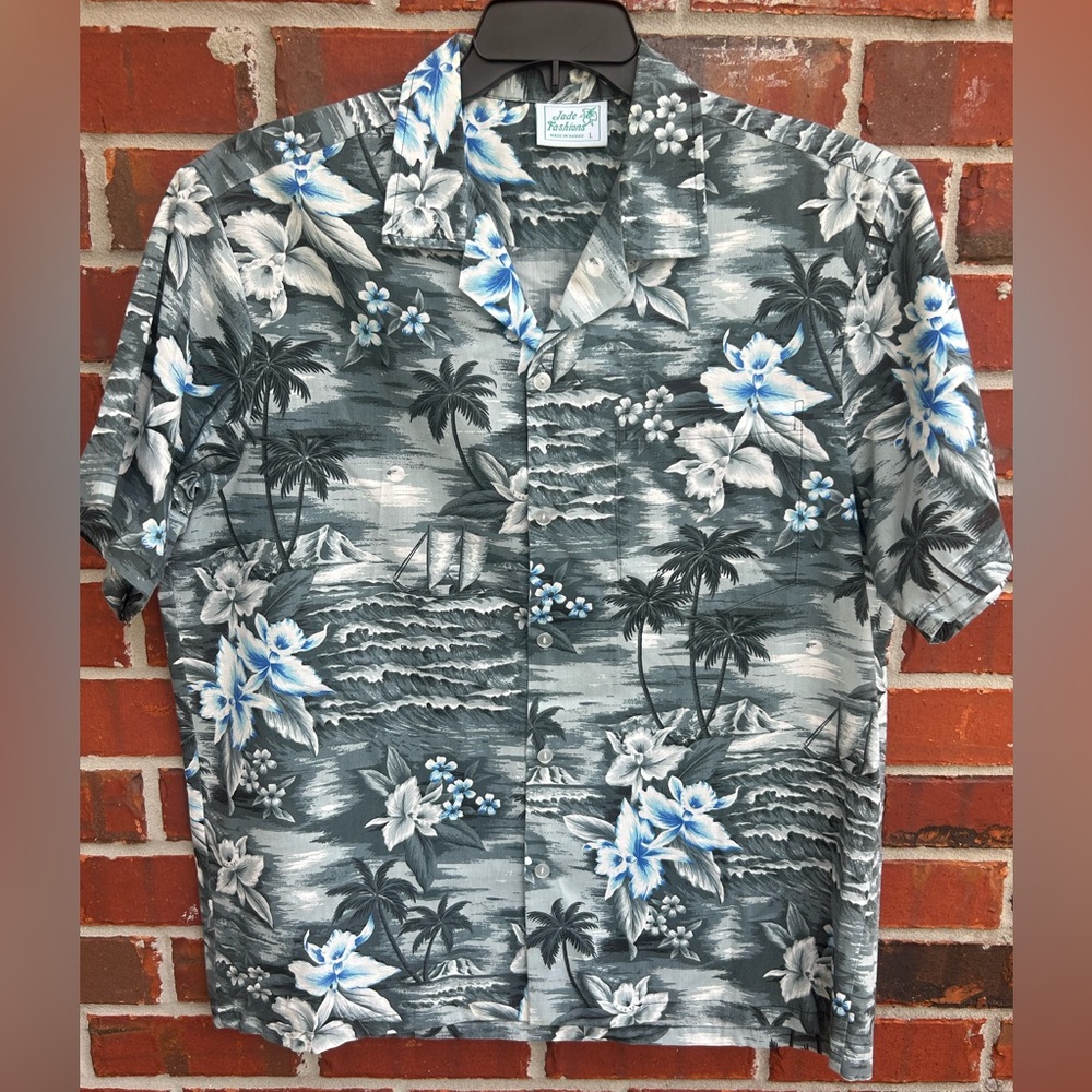 Jade Fashions Large Short Sleeve Button Down L Hawaiian Shirt Made in Hawaii Z6